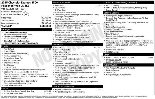 2025 Chevrolet Express Passenger 1LS
